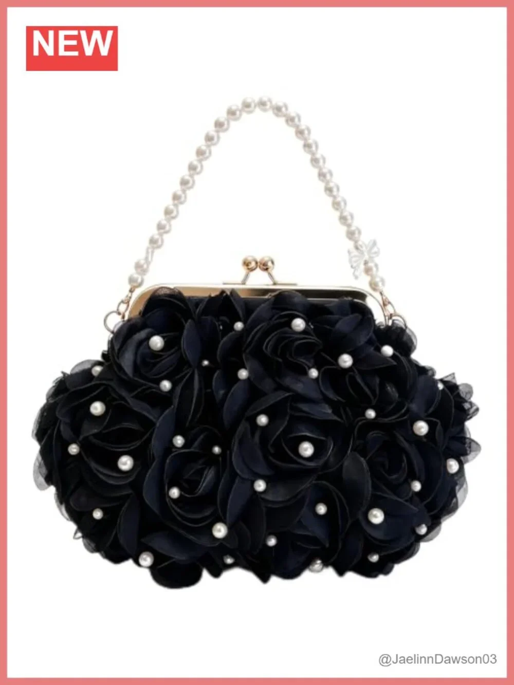 Pearl Floral Kiss Lock Evening Bag Clutch